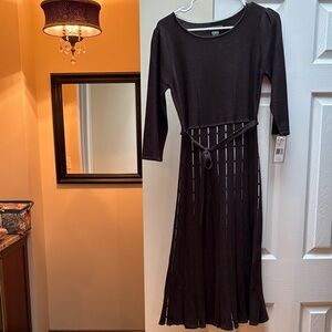 Jessica Howard midi dress Medium Brown with pleated skirt 3/4 sleeves NWT